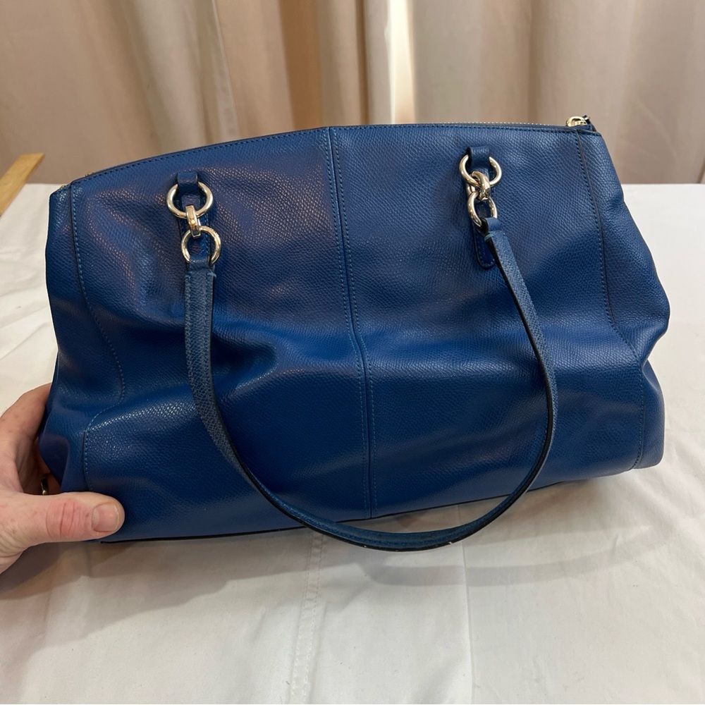 Coach F36606 Christie Carryall Crossbody HandBag Purse Blue Crossgrain Leather - Picture 3 of 10